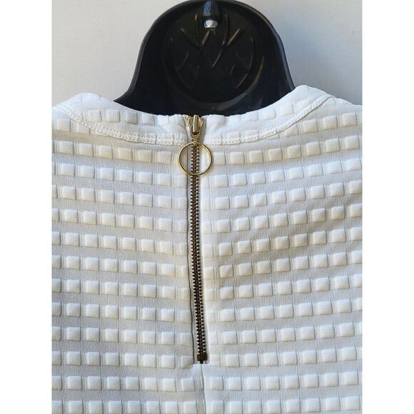 Maggy London Shift Dress Women Sz 2 Square Textured White Midi - Picture 4 of 7